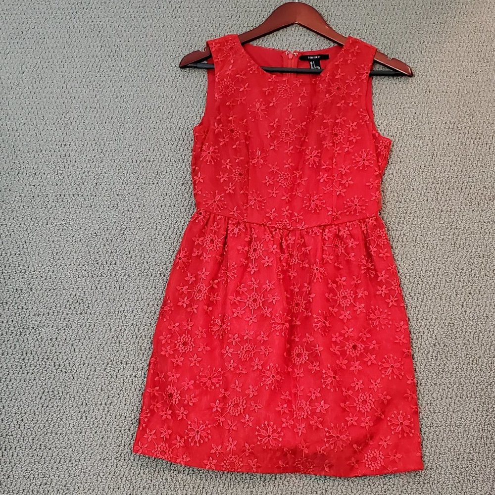 red floral dress
